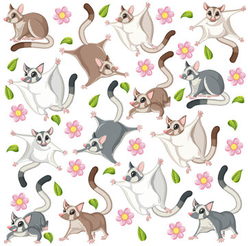 Seamless pattern with cute sugar gliders