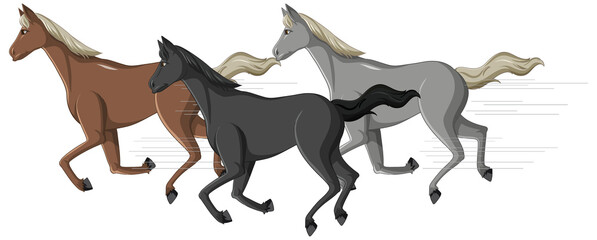Group of horses running cartoon