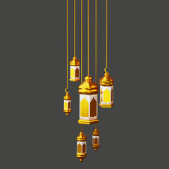 3d gold lantern ramadan icon