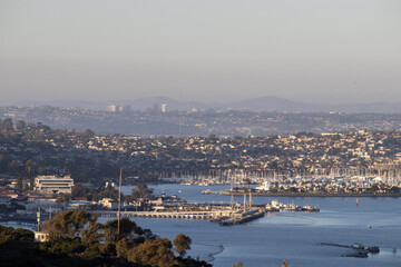 Looking over the skyline of Downtown San Diego, Naval Air Station North Island  and the Peninsular...