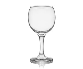 Empty transparent glass cup, shot glass, glass for wine, whiskey, cognac, martini, beer, juice and other drinks, isolated on white background. Dishes for bar, restaurant, pub.