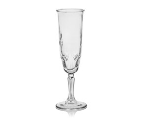Empty transparent glass cup, shot glass, glass for wine, whiskey, cognac, martini, beer, juice and other drinks, isolated on white background. Dishes for bar, restaurant, pub.