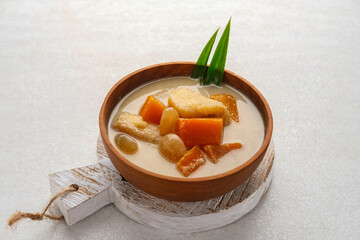 Kolak, Kolak Pisang is Indonesian traditional dessert, very popular during Ramadhan, made from banana, pumpkin, coconut milk, sugar and pandanus leaves. 
