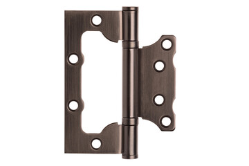 Obraz na płótnie Canvas Door hinges made of metal on a white isolated background. Hinges for doors of a room, apartment, office, warehouse and other premises. Fastening for doors on the frame and on the wall.