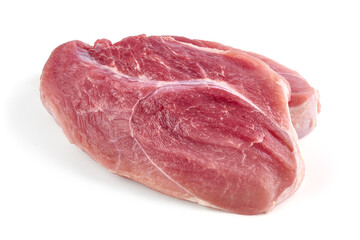 Pork shoulder steak, isolated on white background.