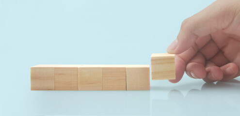 Wooden blocks chart steps copy space