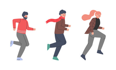 People running hurrying up at work cartoon vector illustration