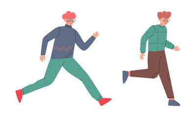 Fototapeta na wymiar Young men running hurrying up at work cartoon vector illustration