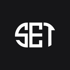 SET letter logo design on black background. SET creative initials letter logo concept. SET letter design. 