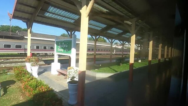 Chiang Mai, Thailand. Diesel multiple unit Train to Chiang Mai railway station the north train station in Thailand.
