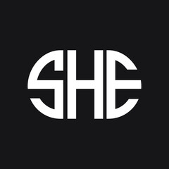 SHE letter logo design on Black background. SHE creative initials letter logo concept. SHE letter design. 
