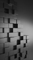 Black wallpaper for technology, vertical architectural abstract geometry. 3D Illustration.