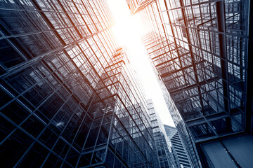 Fototapeta premium Low angle view of business buildings in Hong Kong