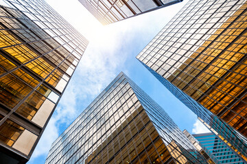 Low angle view of modern office buildings in HongKong
