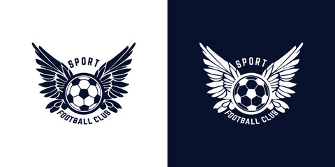 Soccer Football Badge label Design with wing ball. Sport Team Identity isolated  on white and black