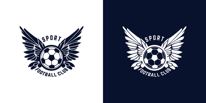 Soccer Football Badge label Design with wing ball. Sport Team Identity isolated  on white and black