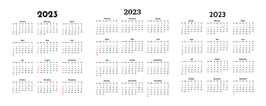 Calendar for 2023 isolated on a white background