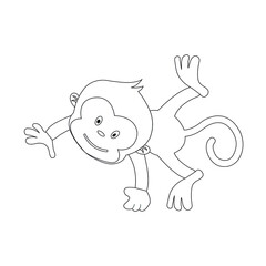 Cute little monkey outline coloring page for kids animal coloring book cartoon vector illustration