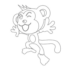 Cute little monkey outline coloring page for kids animal coloring book cartoon vector illustration
