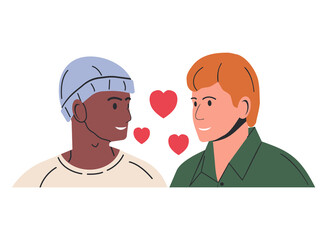 Multiethnic Gay Man Couple Isolated.