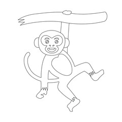 Cute little monkey outline coloring page for kids animal coloring book cartoon vector illustration