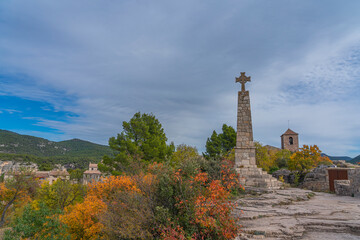 Fototapeta na wymiar Landscape at autumn beside the church of Siurana. Priorat, Catalonia, Spain.