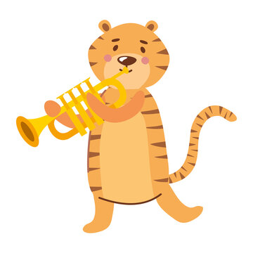 tiger playing trumpet
