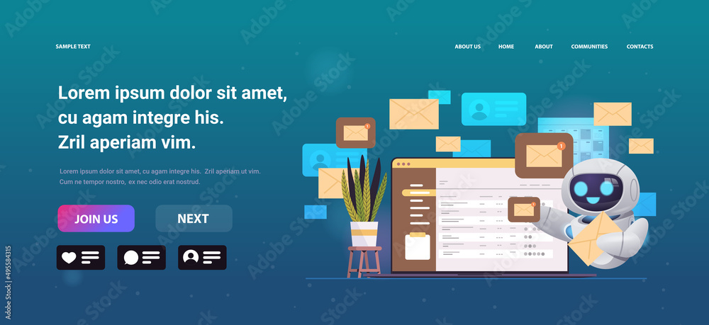 Poster modern robot sending or receiving letters email inbox message notification artificial intelligence t