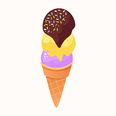 Isolated cartoon ice cream cone, sweet dessert. Flat illustration