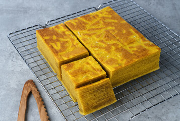 Lapis Legit, Spekuk, Spekkoek, is a delicious Indonesian cake, consists of many layers.  Close up
