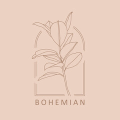 Trendy minimalist botanical abstract bohemian design icon