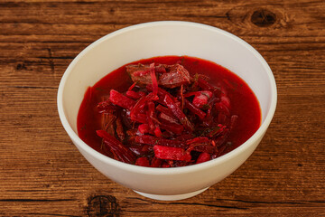 Russian traditional Borsch soup with cabbage