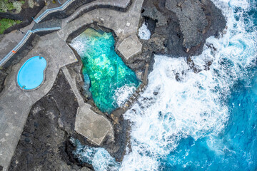 Aerial view with charco azul, La Palma,  Canary island, Spain