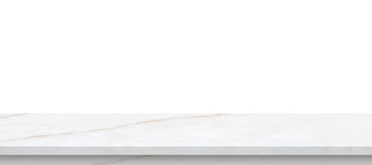 white marble stone table top isolated on white background for product display
