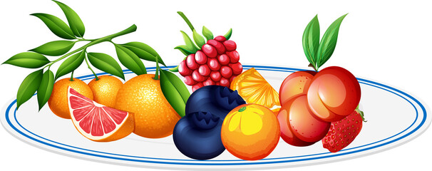 Mixed fruits in a plate on white background