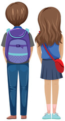 Fototapeta premium Backside of couple travelers on white background