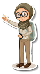 Muslim girl in safari outfit cartoon character sticker