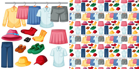 Seamless background design with cloth theme on white background