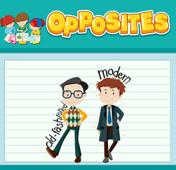 Education word card of English opposites word