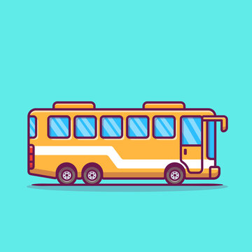 Bus Cartoon Vector Icon Illustration. Transportation Icon Concept Isolated Premium Vector. Flat Cartoon Style