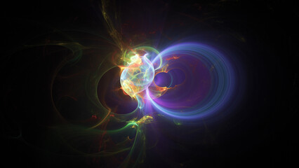 Abstract violet and golden fiery shapes. Fantasy light background. Digital fractal art. 3d rendering.