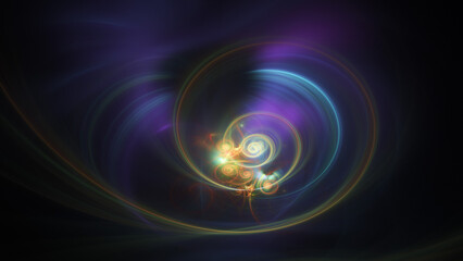Abstract violet and golden spiral shapes. Fantasy light background. Digital fractal art. 3d rendering.