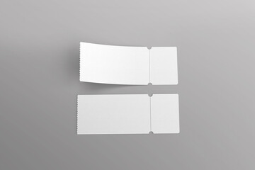 Blank plain White Event Ticket Mockup isolated on white background. 3d rendering.
