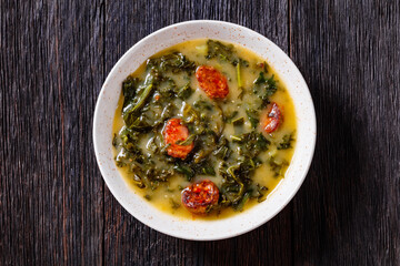 Caldo Verde, potato and kale soup with chorizo