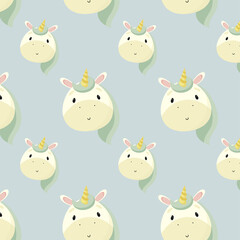 Vector seamless pattern with Magic Unicorn. For greeting card, posters, banners, children books, printing on the pack, printing on clothes, wallpaper.