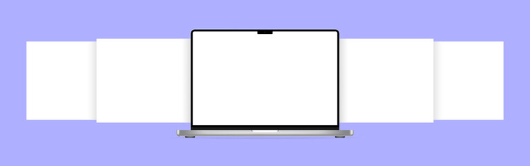 Realistic laptop mockup with carousel interface. Can be used for business, advertising or marketing. Vector illustration © Влада Яковенко