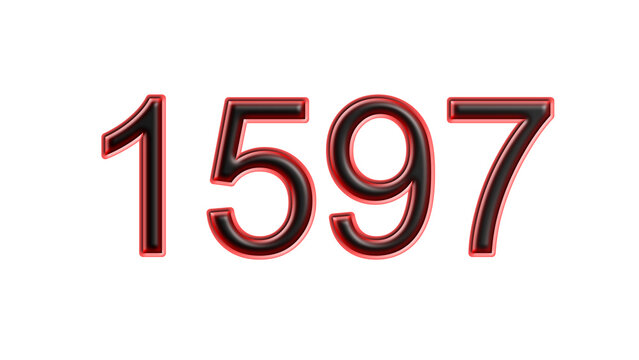 red 1597 number 3d effect white background