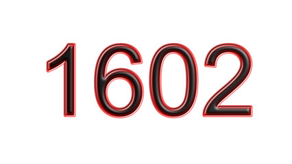 red 1602 number 3d effect white background
