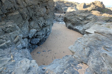 Contstantine Bay Cornwall England UK cliffs caves arches and stacks