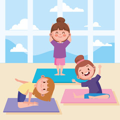 three little girls practicing yoga